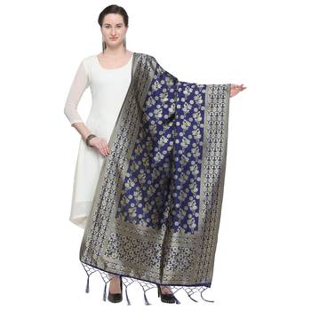 Blue Woven Banarasi Silk Dupatta For Women 1