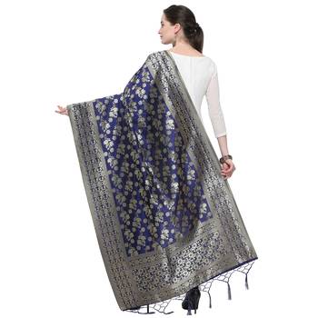 Blue Woven Banarasi Silk Dupatta For Women 2