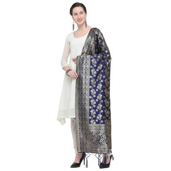 Blue Woven Banarasi Silk Dupatta For Women 3