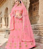 Pink Embroidered Net Semi Stitched Lehenga With Dupatta