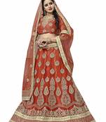 Red Embroidered Net Semi Stitched Lehenga With Dupatta
