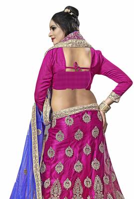 Pink Embroidered Net Semi Stitched Lehenga With Dupatta 2