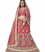 Peach Embroidered Net Semi Stitched Lehenga With Dupatta