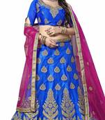 Blue Embroidered Net Semi Stitched Lehenga With Dupatta