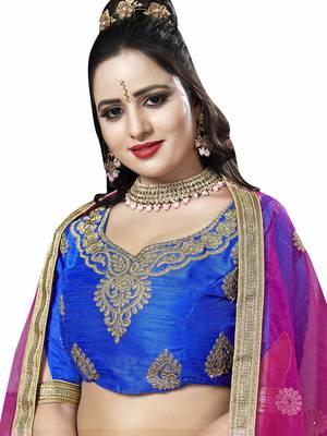 Blue Embroidered Net Semi Stitched Lehenga With Dupatta 2