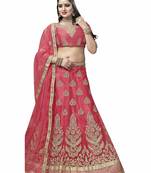 Peach Embroidered Net Semi Stitched Lehenga With Dupatta