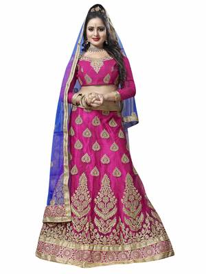 Pink Embroidered Net Semi Stitched Lehenga With Dupatta 1