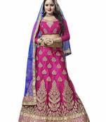 Pink Embroidered Net Semi Stitched Lehenga With Dupatta