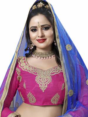 Pink Embroidered Net Semi Stitched Lehenga With Dupatta 2