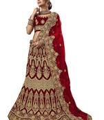 Maroon Embroidered Velvet Semi Stitched Lehenga With Dupatta