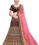 Purple Embroidered Velvet Semi Stitched Lehenga With Dupatta
