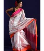 White Linen Saree With Digital Print