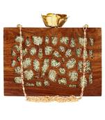Anekaant Timber Sequins Wooden Party Clutch Bag Brown