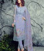 Light Blue Lavender Embroidered Georgette Semi Stitched Suit with Dupatta
