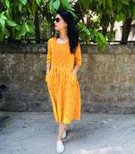 Mustard and white handwoven ikat dress