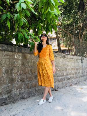 Mustard and white handwoven ikat dress 2