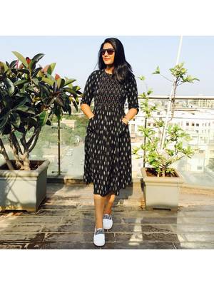 Black and white handwoven ikat dress 3