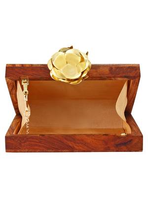 Anekaant Timber Sequins Wooden Party Clutch Bag Brown 5