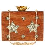 Anekaant Timber Star Sequins Wooden Party Clutch Bag Brown