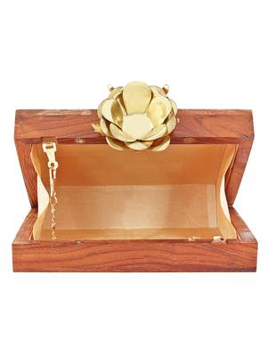 Anekaant Timber Star Sequins Wooden Party Clutch Bag Brown 5