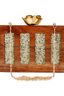 Anekaant Timber Sequins Wooden Party Clutch Bag Brown