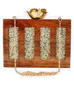 Anekaant Timber Sequins Wooden Party Clutch Bag Brown