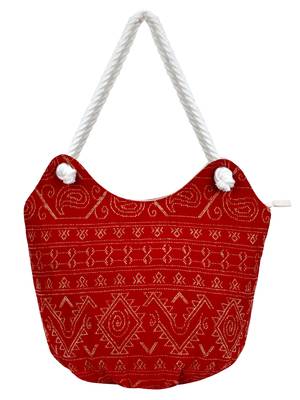 Anekaant Holdall Cotton Jacquard Handbag Red 1