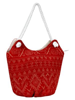 Anekaant Holdall Cotton Jacquard Handbag Red 2