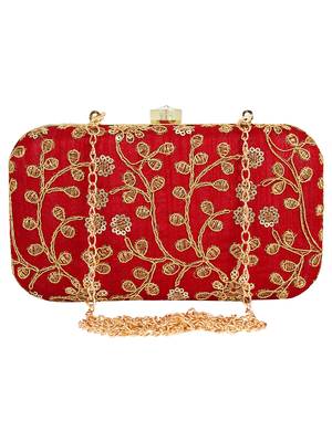 Anekaant Ethnique Embroidered Party Clutch Bag Maroon 1