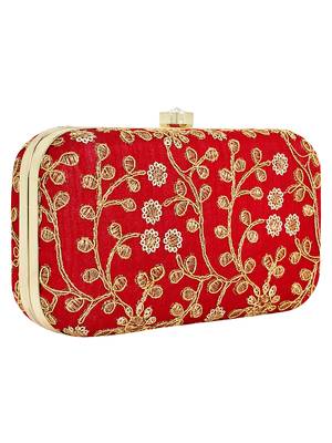 Anekaant Ethnique Embroidered Party Clutch Bag Maroon 2