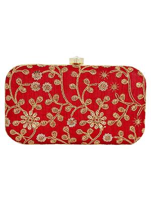 Anekaant Ethnique Embroidered Party Clutch Bag Maroon 3