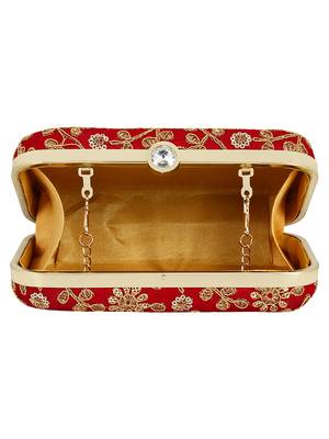 Anekaant Ethnique Embroidered Party Clutch Bag Maroon 5
