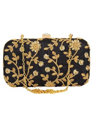 Anekaant Ethnique Embroidered Party Clutch Bag Black 1