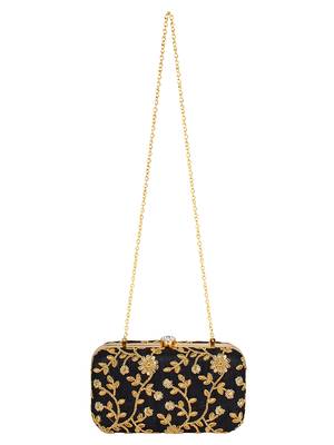 Anekaant Ethnique Embroidered Party Clutch Bag Black 4