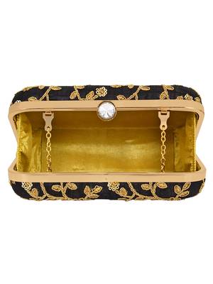 Anekaant Ethnique Embroidered Party Clutch Bag Black 5