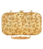 Anekaant Ethnique Embroidered Party Clutch Bag Beige & Gold