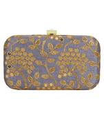 Anekaant Ethnique Embroidered Party Clutch Bag Grey & Gold