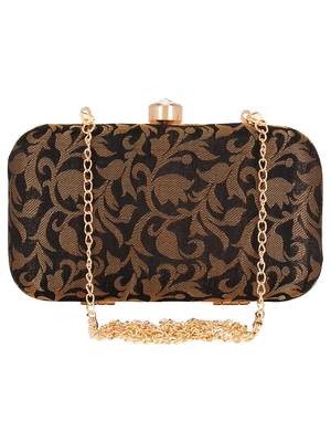 Anekaant Ethnique Embroidered Party Clutch Bag Black & Gold 1