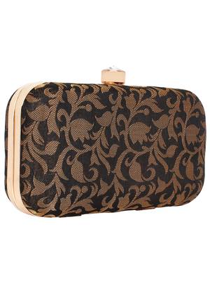 Anekaant Ethnique Embroidered Party Clutch Bag Black & Gold 2