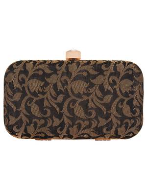 Anekaant Ethnique Embroidered Party Clutch Bag Black & Gold 3