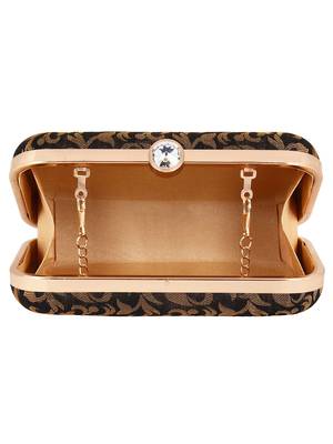 Anekaant Ethnique Embroidered Party Clutch Bag Black & Gold 5