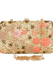 Anekaant Ethnique Embroidered Party Clutch Bag Beige & Multi