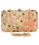 Anekaant Ethnique Embroidered Party Clutch Bag Beige & Multi
