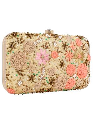 Anekaant Ethnique Embroidered Party Clutch Bag Beige & Multi 2