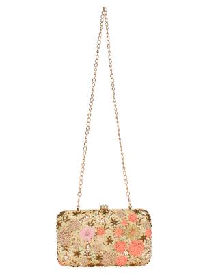 Anekaant Ethnique Embroidered Party Clutch Bag Beige & Multi 4