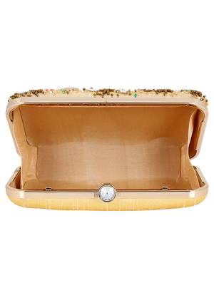 Anekaant Ethnique Embroidered Party Clutch Bag Beige & Multi 5