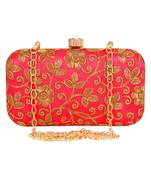Anekaant Ethnique Embroidered Party Clutch Bag Pink & Gold