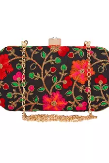 Anekaant Ethnique Embroidered Party Clutch Bag Black & Multi