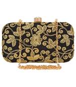 Anekaant Ethnique Embroidered Party Clutch Bag Black & Gold