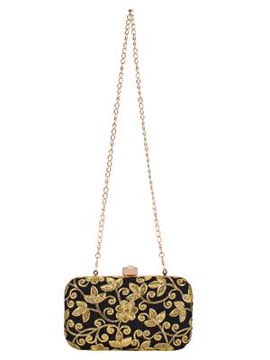 Anekaant Ethnique Embroidered Party Clutch Bag Black & Gold 4